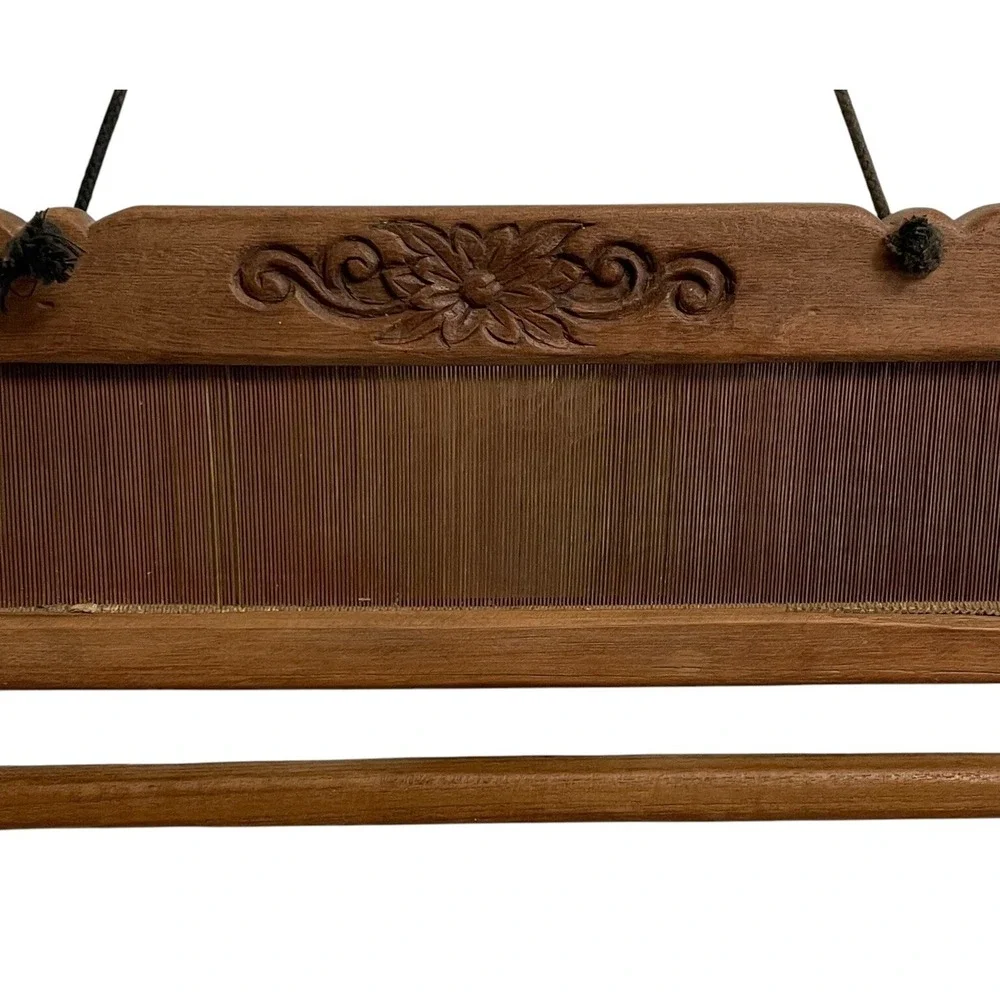 Hand Carved Wooden Textile Tapestry Hanger Wall Decor Brown